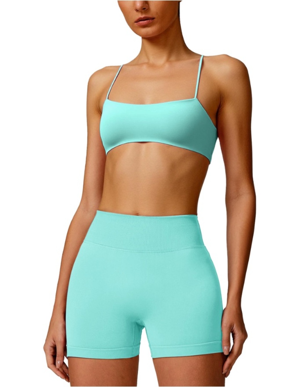 2 pc Workout set scrunch lift butt shorts & crop top turquoise NWT SZ lg